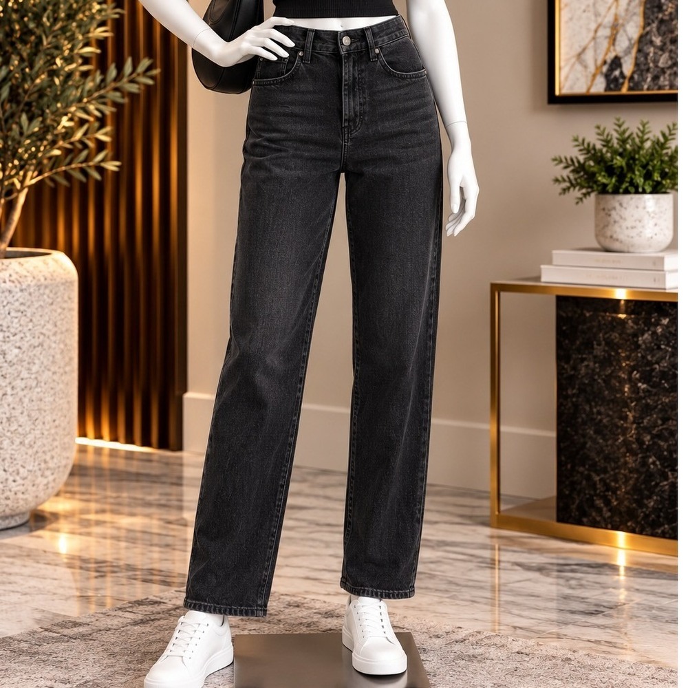 BDG Womens Jeans High Rise Straight Leg Washed Black Denim Size 26